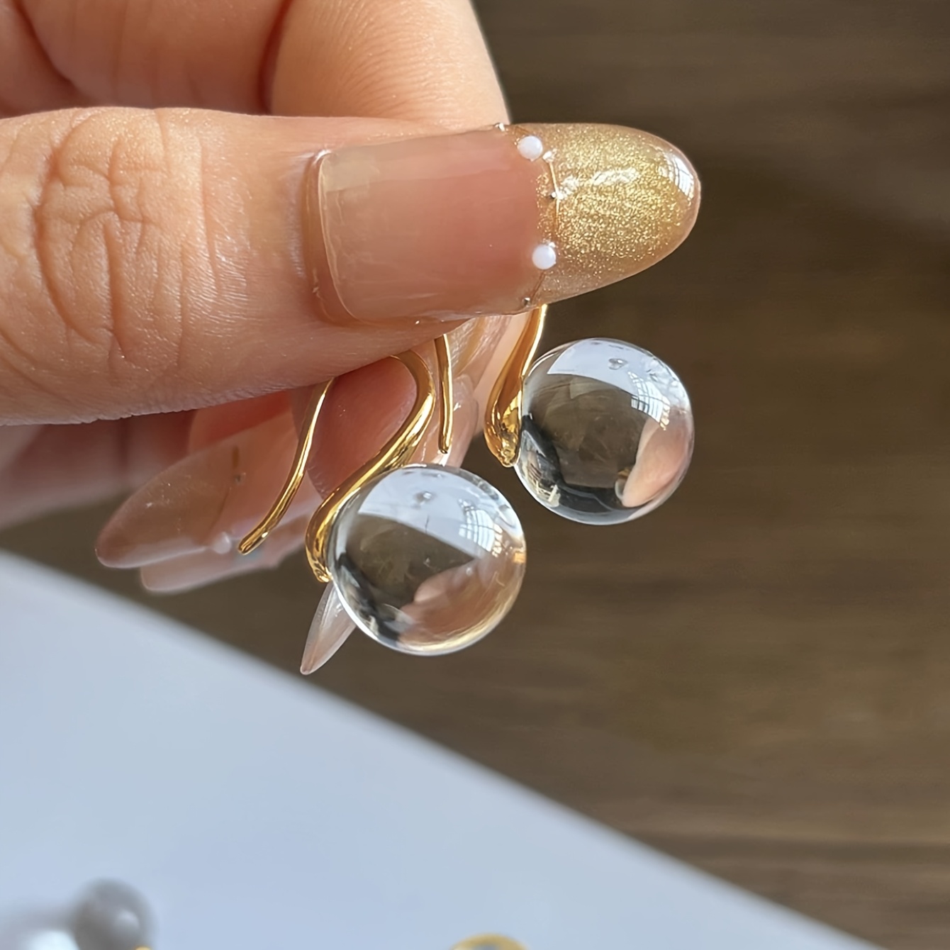 Women's Transparent Bead Stud Earrings, Daily Wear